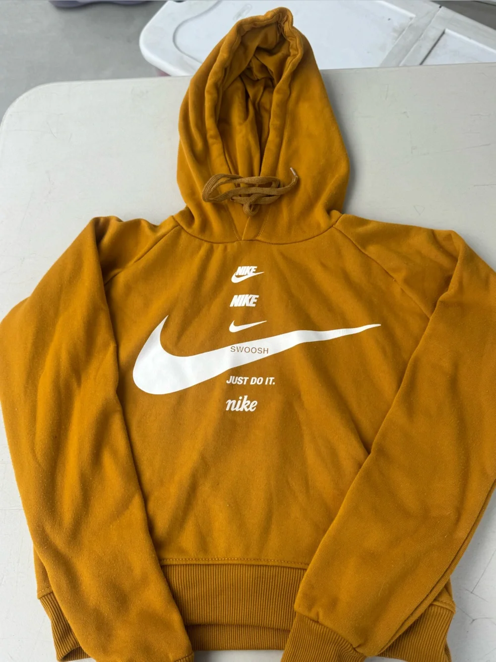 Nike Kids Mustard Yellow Sweatshirt Hoodie with White Swoosh